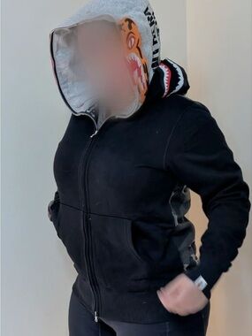 BAPE Black (grey camo sleeve) Shark Hoodie with signature Graphic Hood